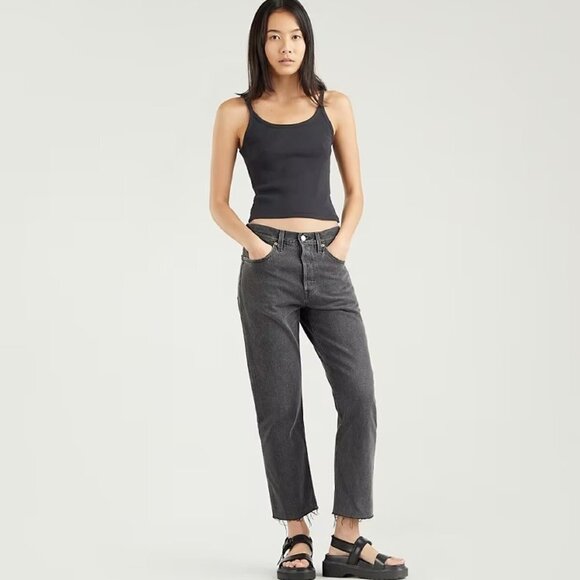 LEVI'S 501 CROP JEANS Get Off My Cloud - Black - Picture 1 of 7